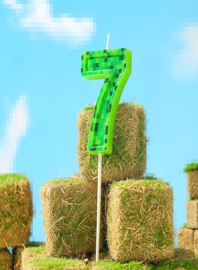 PHD CAKE 2.76 Inch Number 7 Pixel Birthday Candles, Green Miner Number Candles, Cake Number Candles, Party Celebration, Style Candle - Image 2